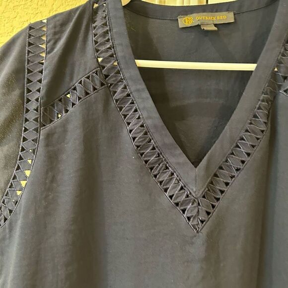 Outback Red blouse in navy with decorative cutout design in size small - Picture 2 of 10